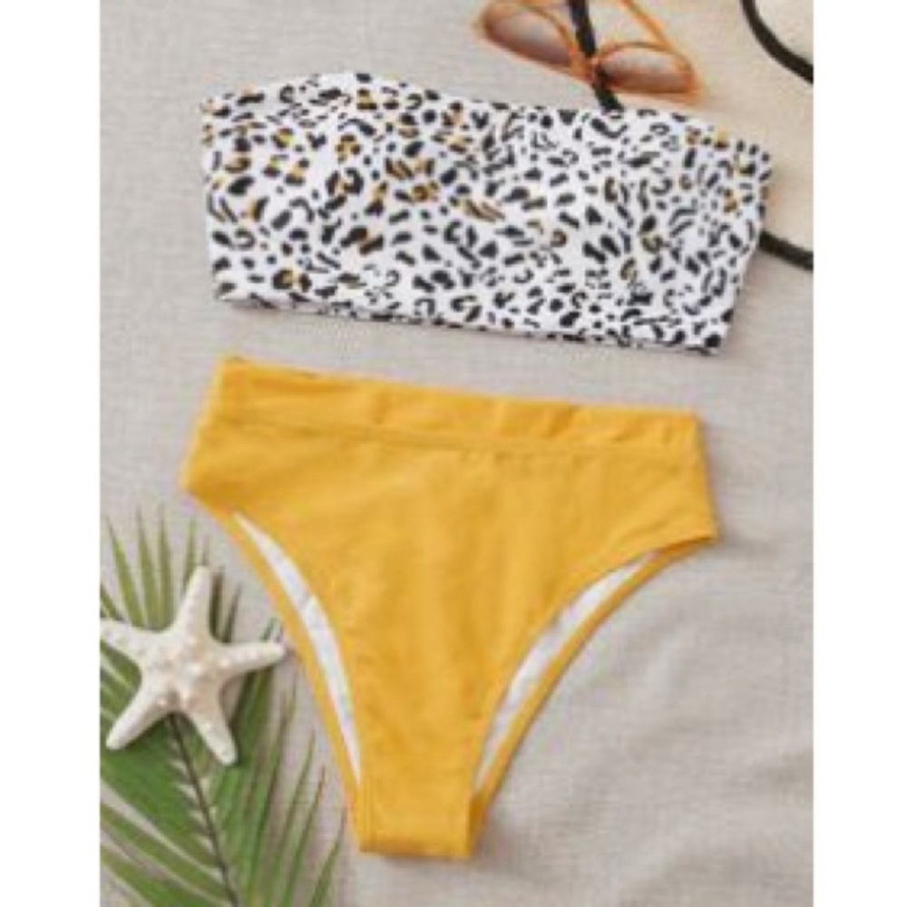 Leopard Bandeau High Waisted Bikini Swimsuit - Size:L